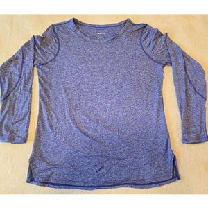 Sz Lg ZELLA Blue Heather Long Sleeve Tech Fabric Crewneck Active Top